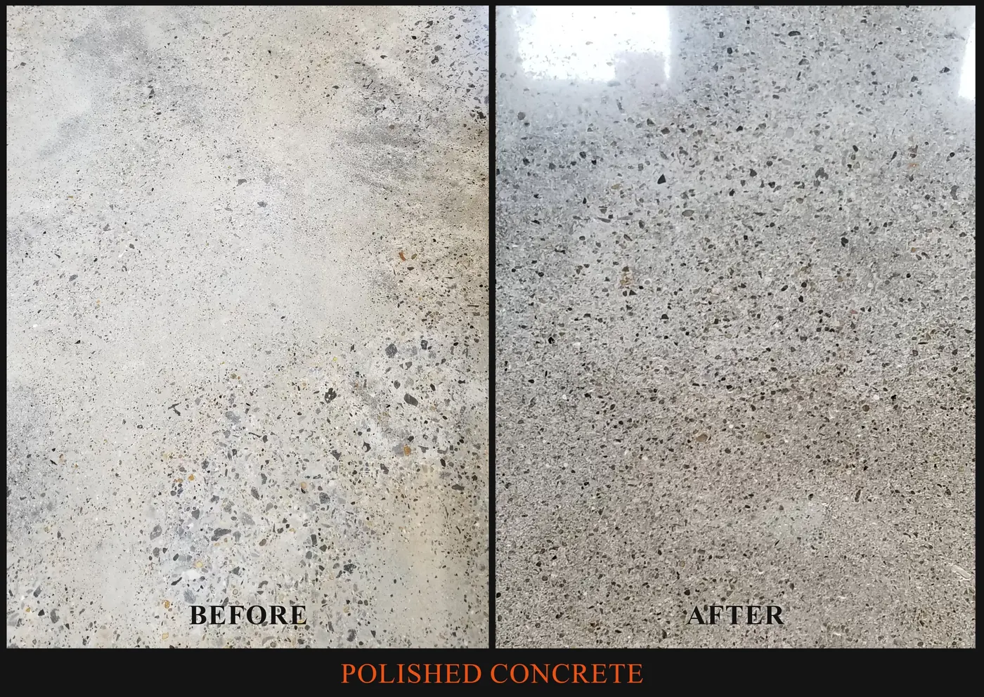 Polished concrete, before and after