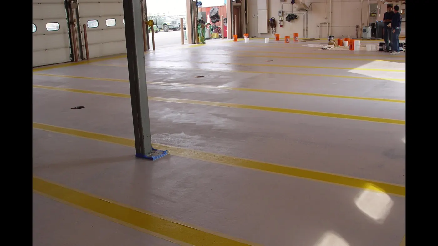 Warehouse floor with line striping