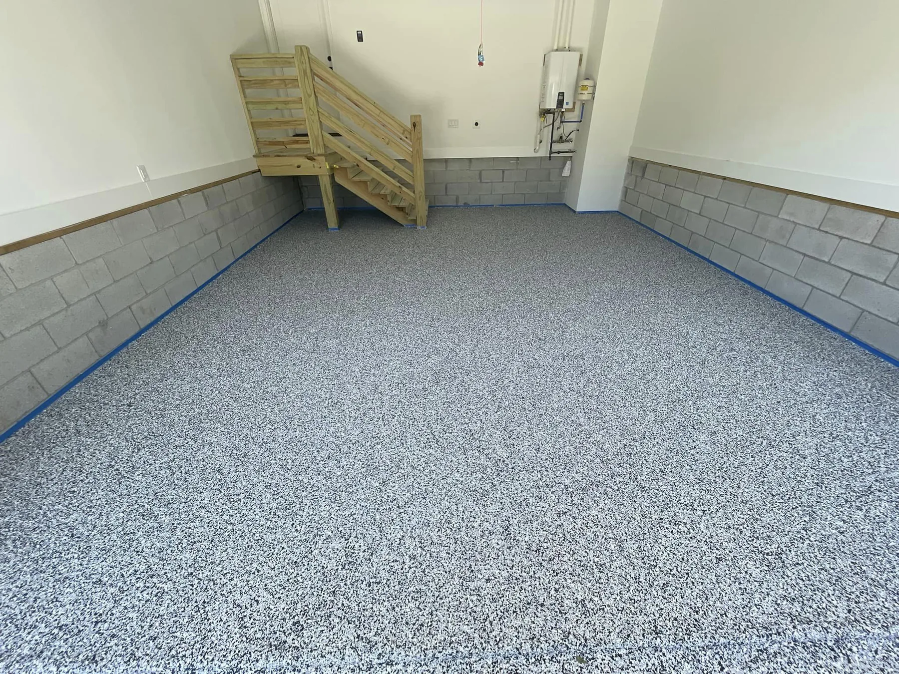 Warehouse floor with fresh yellow line striping