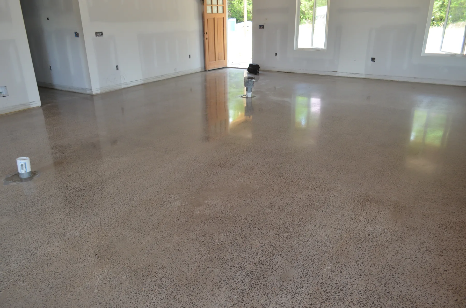 Polished concrete floor in a large commercial interior