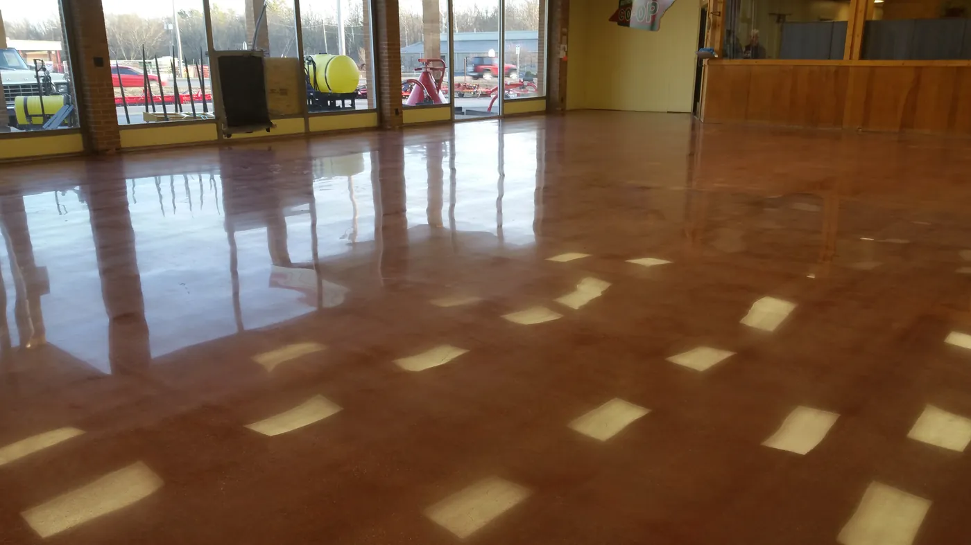 Amber stained and sealed retail floor with window light